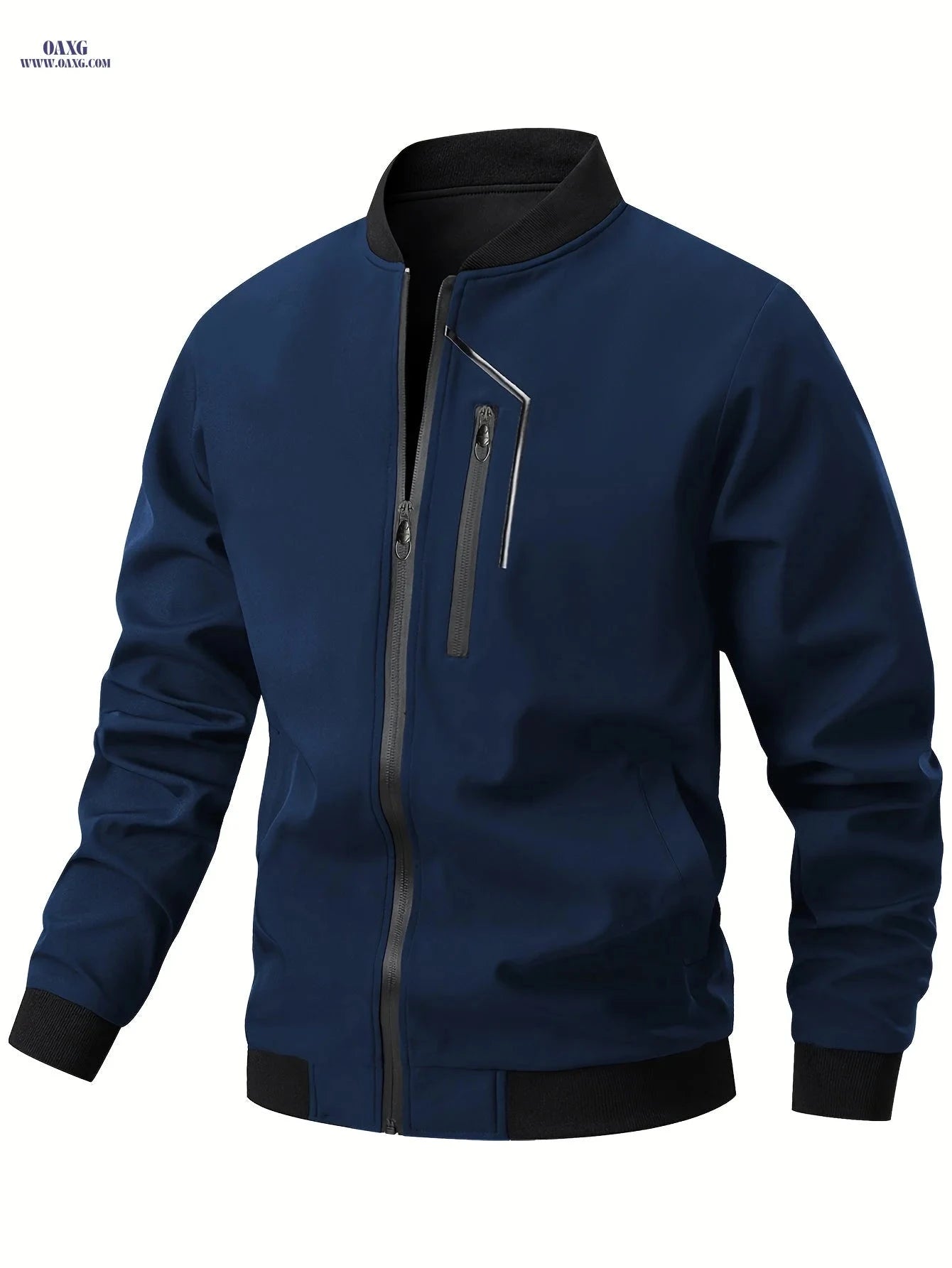 Men's Casual Bomber Jacket - Zipper Closure, Multiple Pockets, Spring-Autumn   OAXG 