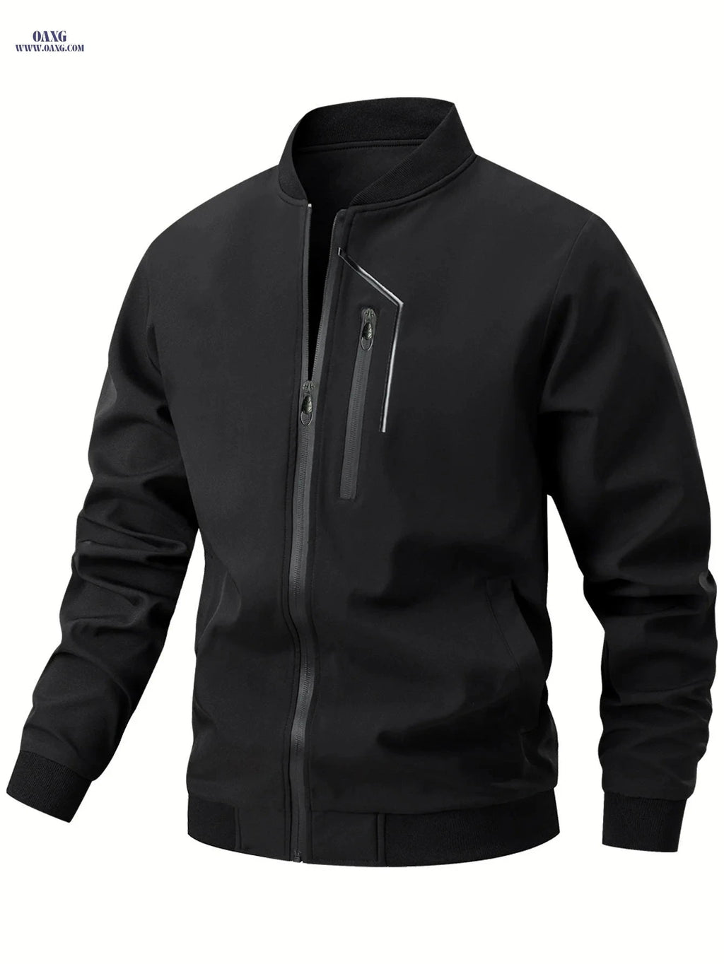 Men's Casual Bomber Jacket - Zipper Closure, Multiple Pockets, Spring-Autumn   OAXG 