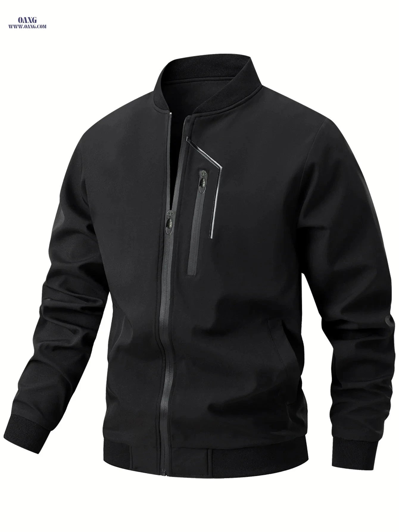 Men's Casual Bomber Jacket - Zipper Closure, Multiple Pockets, Spring-Autumn   OAXG 
