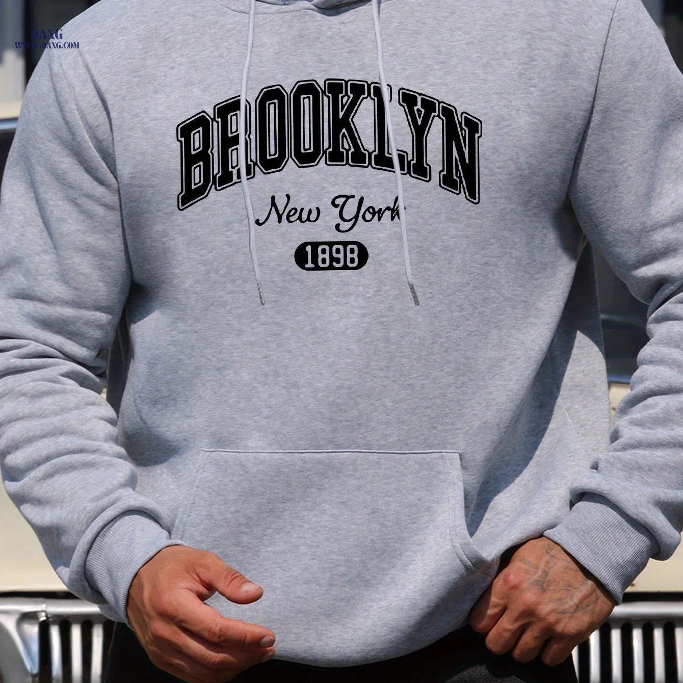 Men’s Casual Brooklyn Hoodie - Versatile Pullover with Kangaroo Pocket   OAXG 