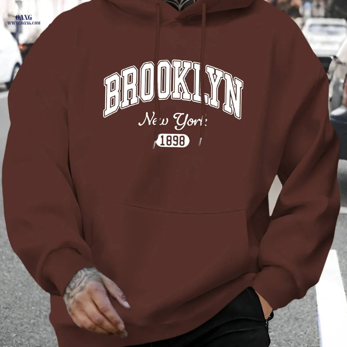 Men’s Casual Brooklyn Hoodie - Versatile Pullover with Kangaroo Pocket   OAXG Black / FR S