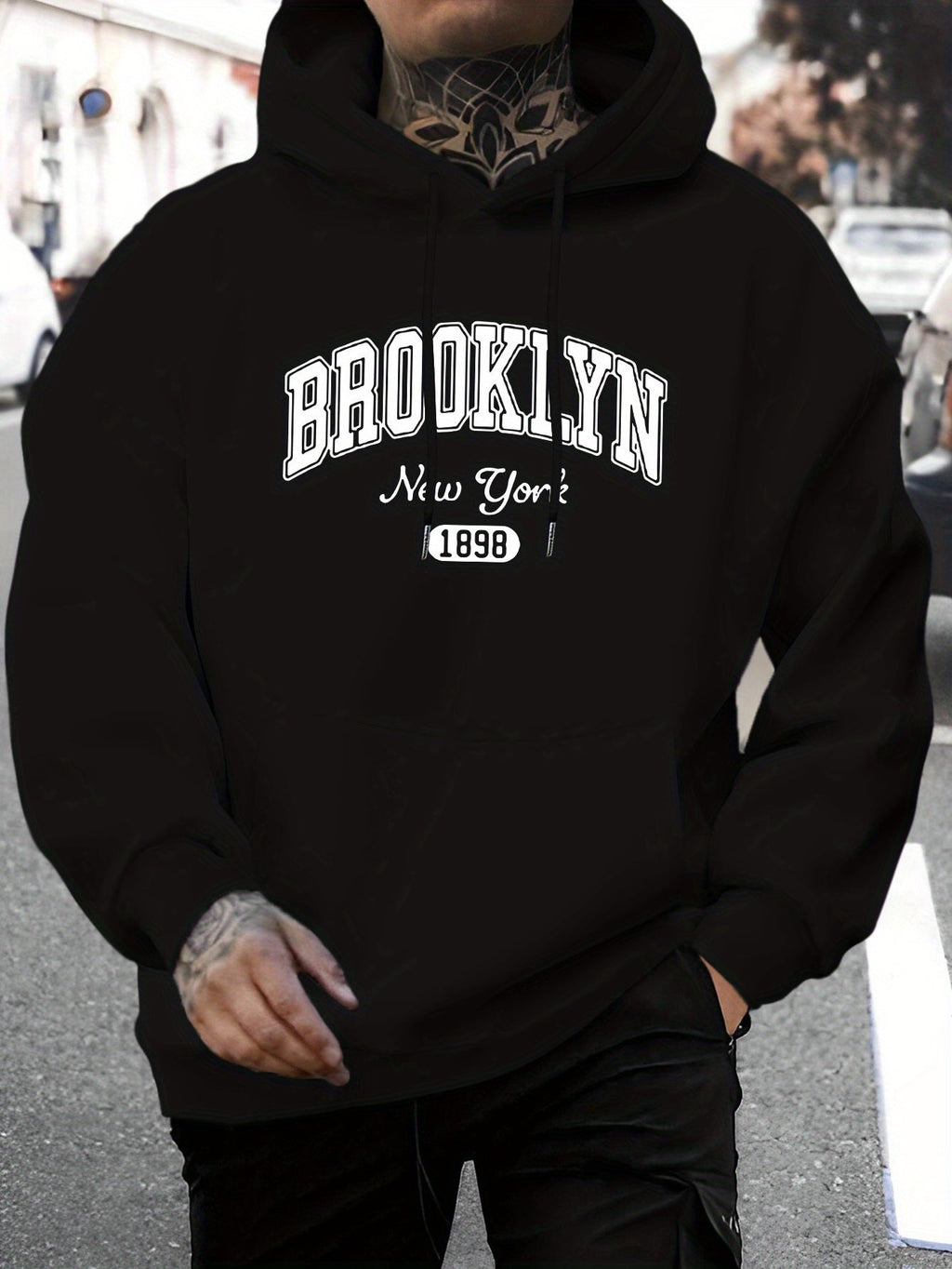 Men’s Casual Brooklyn Hoodie - Versatile Pullover with Kangaroo Pocket   OAXG Black / FR S