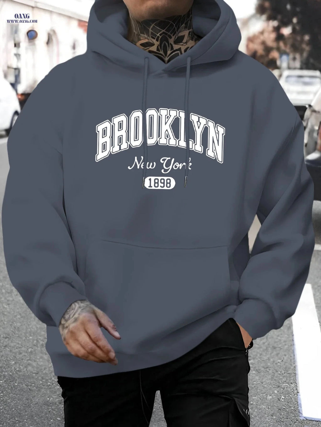 Men’s Casual Brooklyn Hoodie - Versatile Pullover with Kangaroo Pocket   OAXG Black / FR S