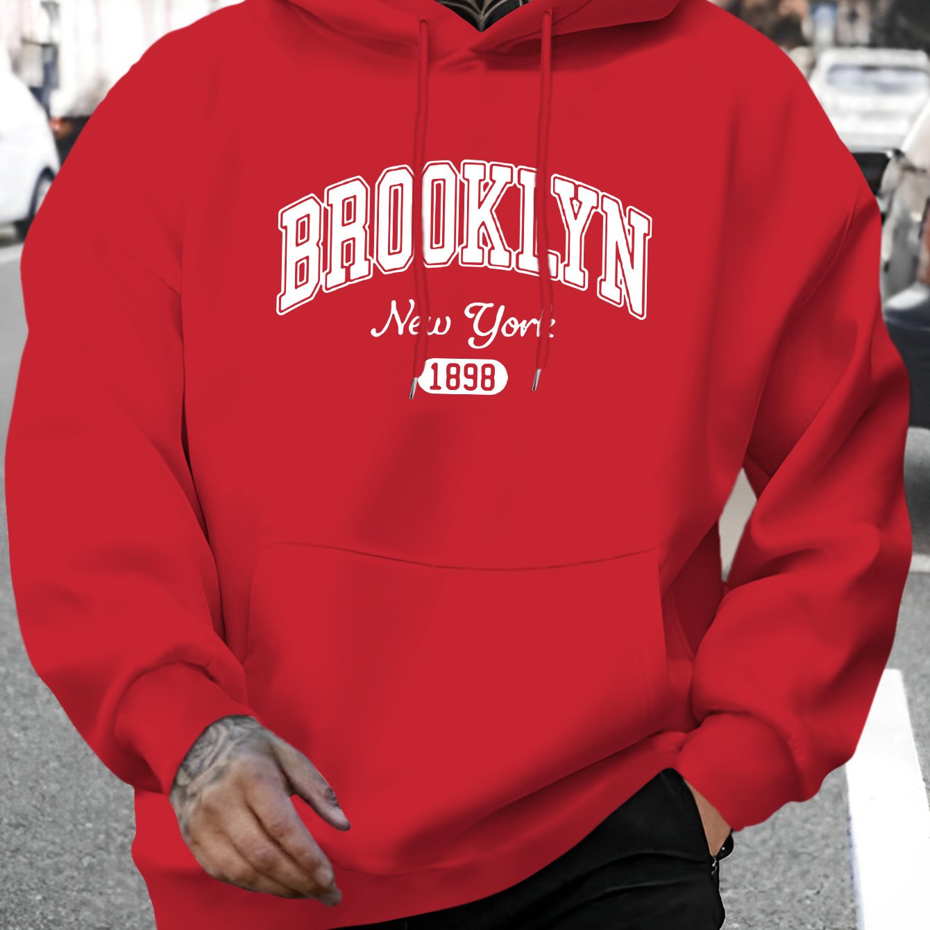 Men’s Casual Brooklyn Hoodie - Versatile Pullover with Kangaroo Pocket   OAXG Black / FR S