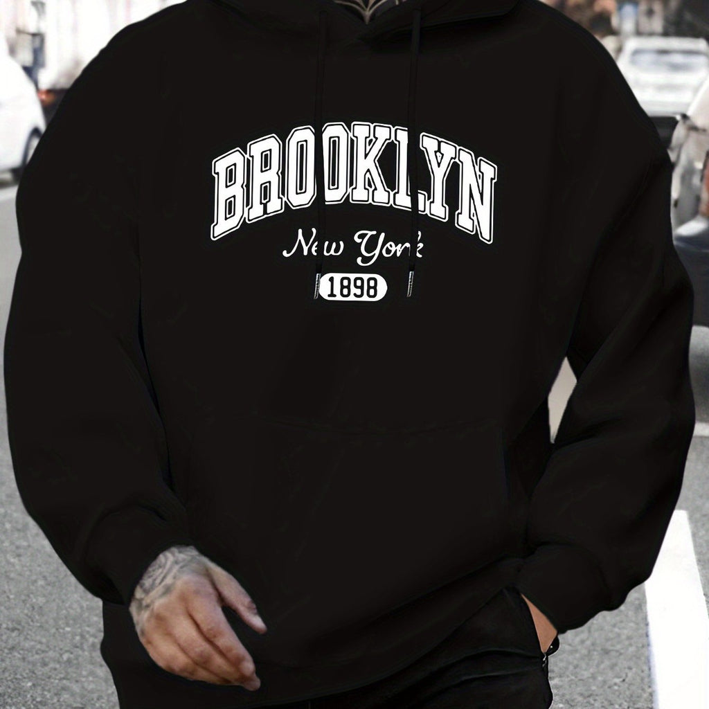 Men’s Casual Brooklyn Hoodie - Versatile Pullover with Kangaroo Pocket   OAXG Black / FR S