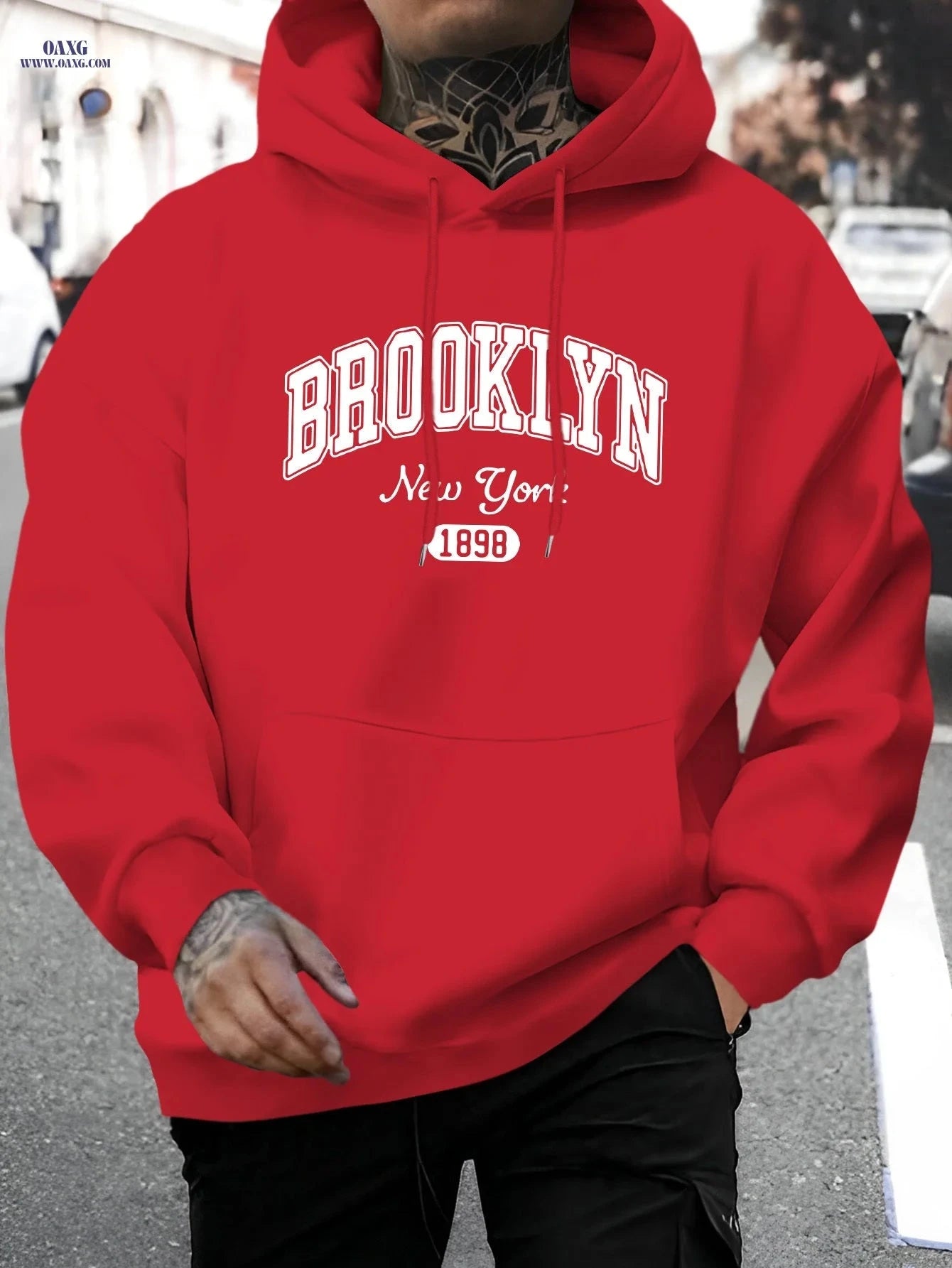Men’s Casual Brooklyn Hoodie - Versatile Pullover with Kangaroo Pocket   OAXG Black / FR S