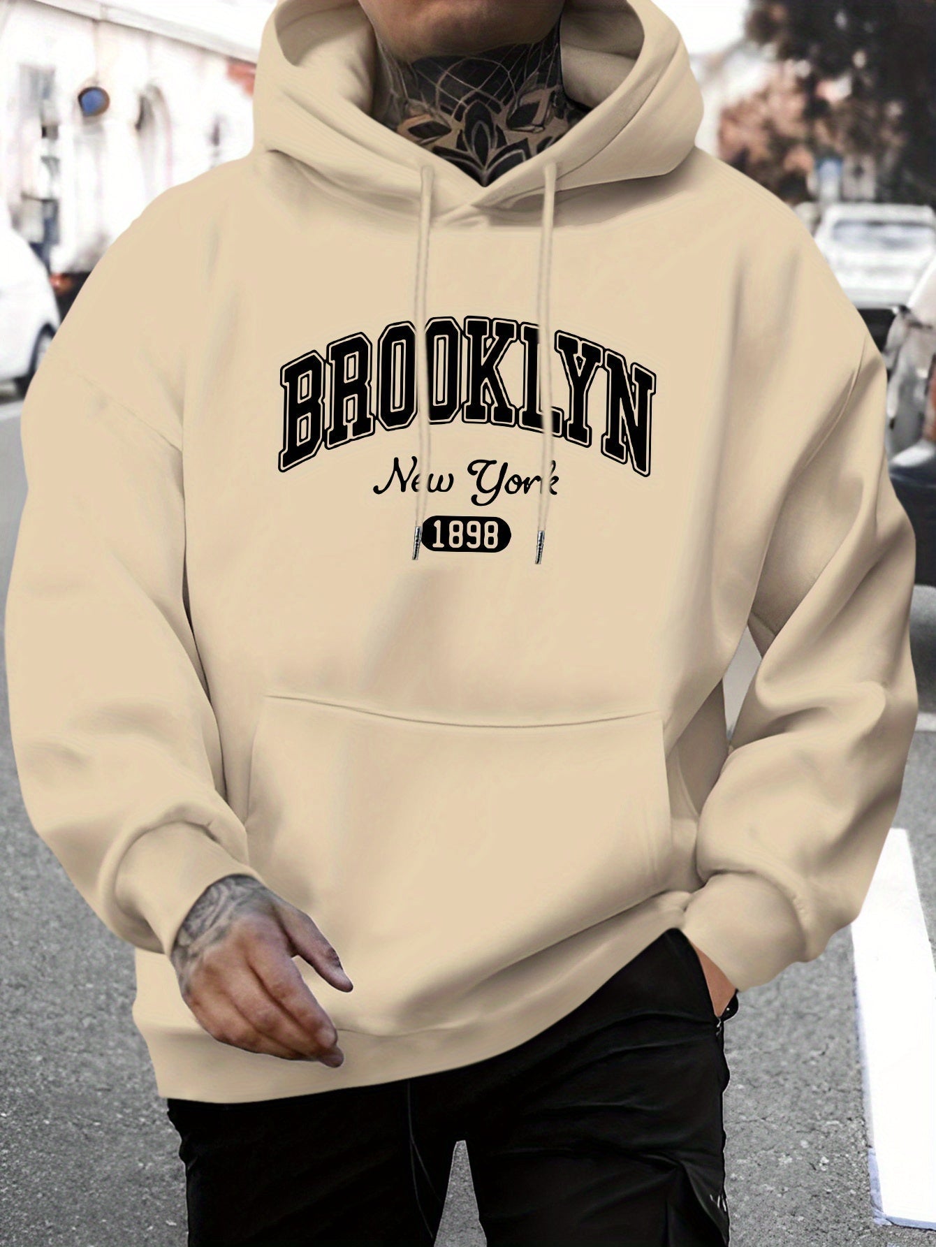 Men’s Casual Brooklyn Hoodie - Versatile Pullover with Kangaroo Pocket   OAXG Black / FR S