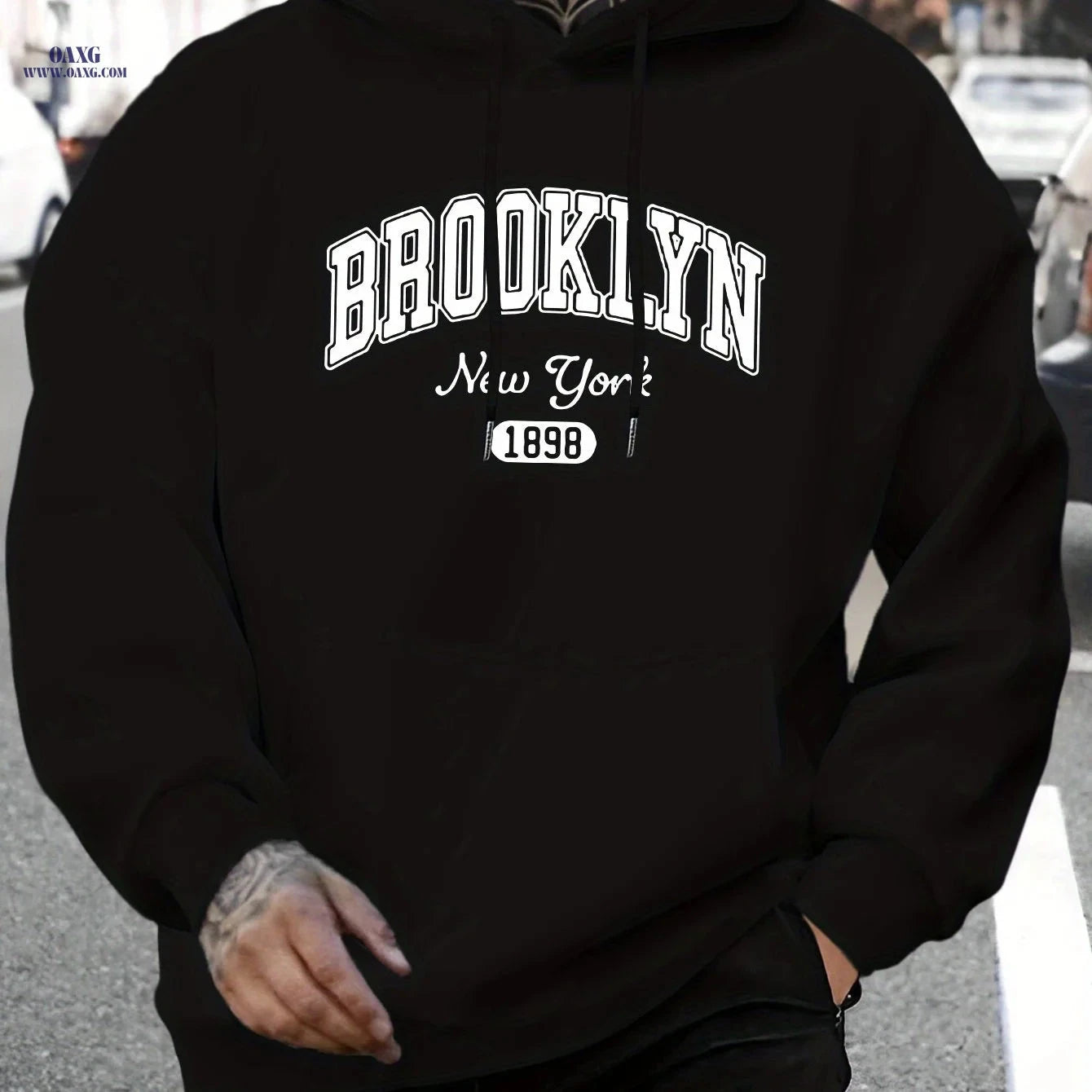 Men’s Casual Brooklyn Hoodie - Versatile Pullover with Kangaroo Pocket   OAXG Black / FR S