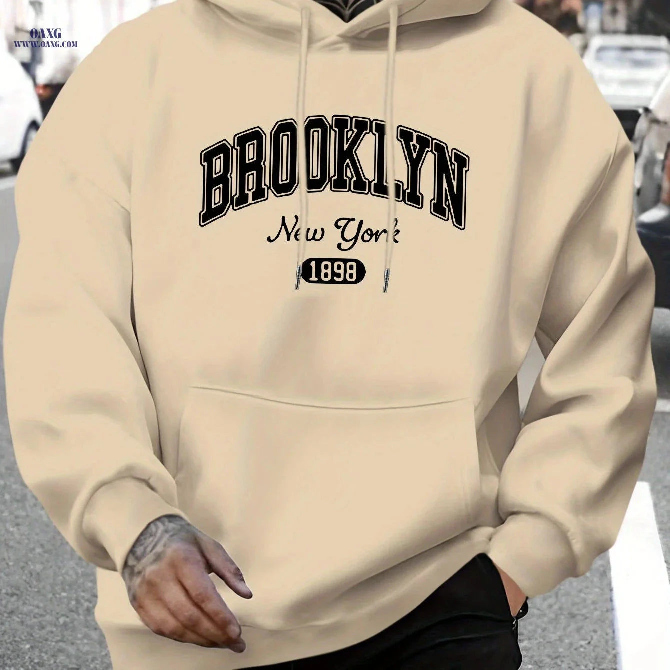 Men’s Casual Brooklyn Hoodie - Versatile Pullover with Kangaroo Pocket   OAXG Black / FR S