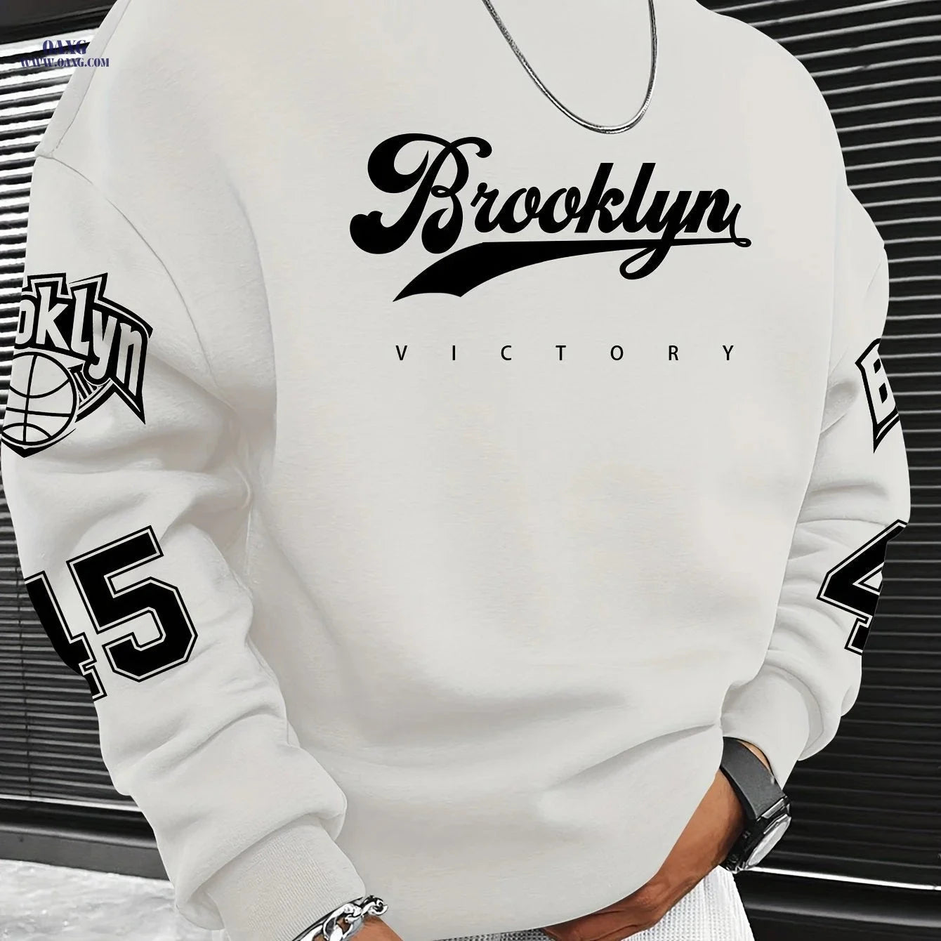Men’s Casual Brooklyn Slogan Print Sweatshirt - Loose Fit, Round Neck   OAXG 