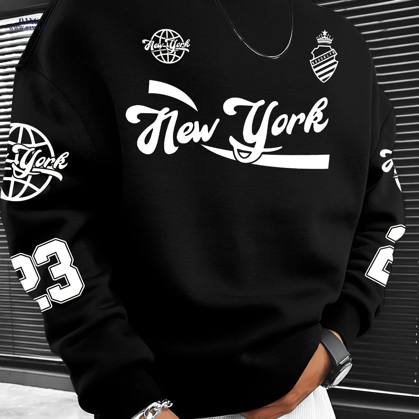 Men’s Casual Brooklyn Slogan Print Sweatshirt - Loose Fit, Round Neck   OAXG Dark Gray / FR S
