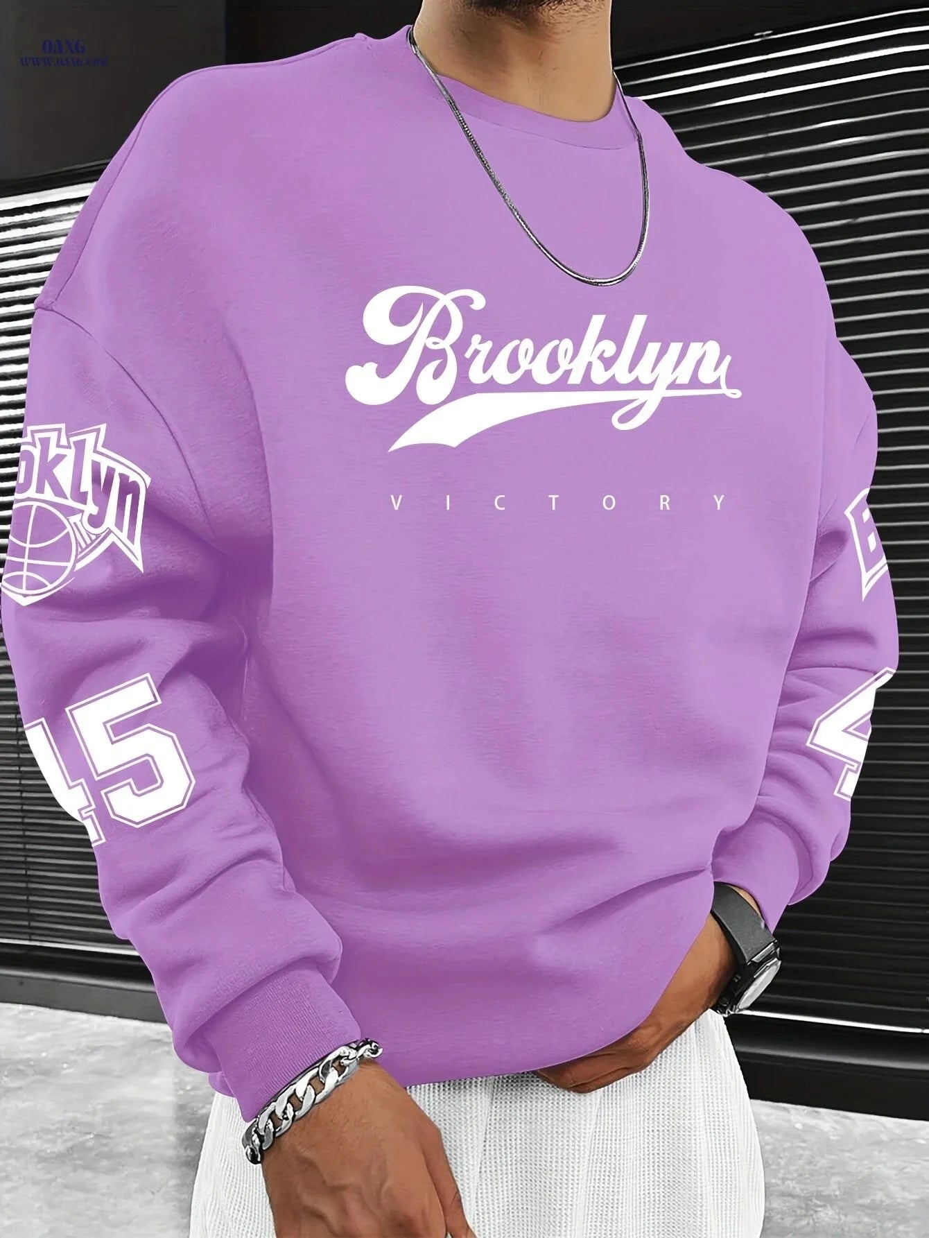 Men’s Casual Brooklyn Slogan Print Sweatshirt - Loose Fit, Round Neck   OAXG Dark Gray / FR S