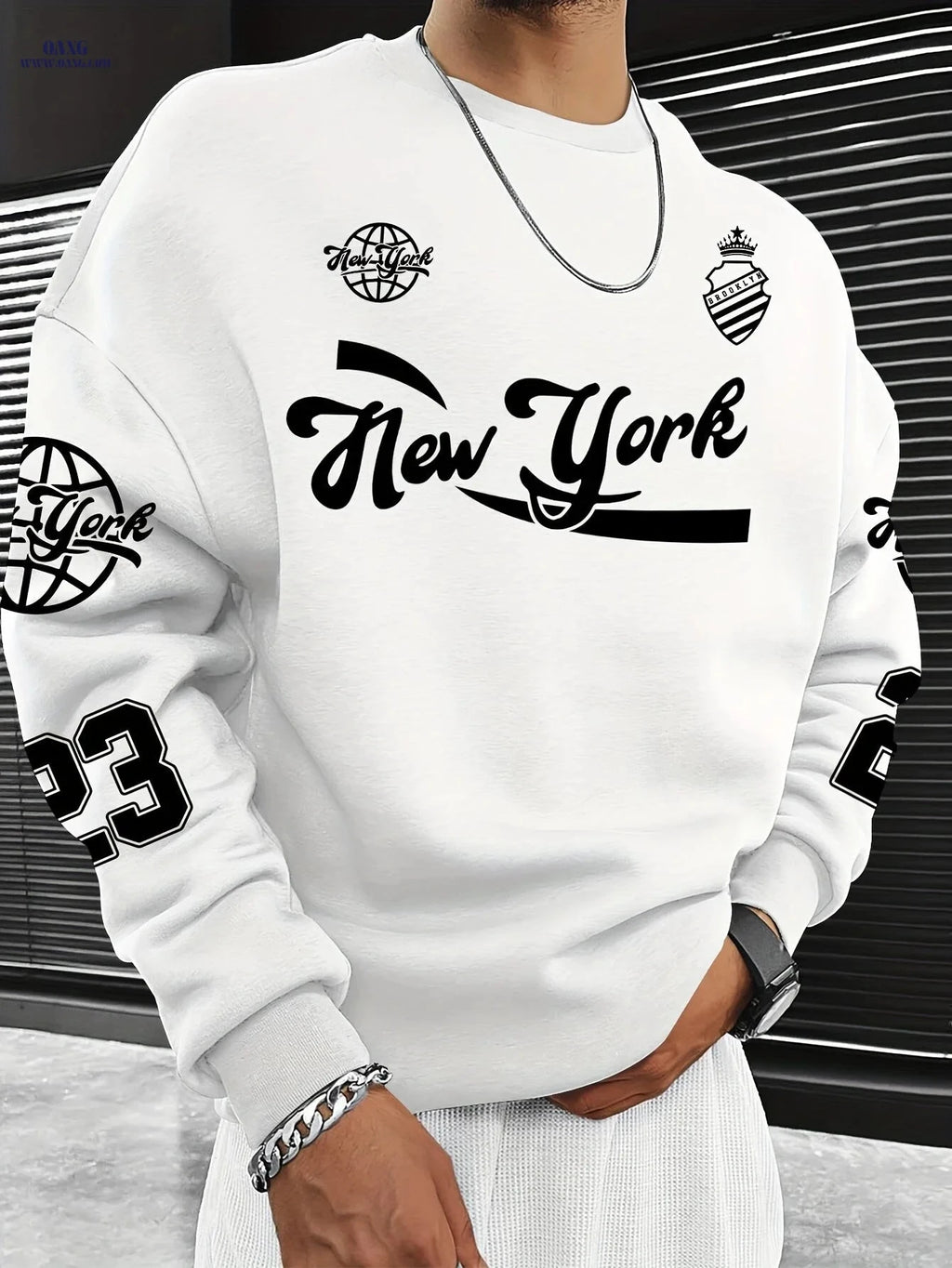 Men’s Casual Brooklyn Slogan Print Sweatshirt - Loose Fit, Round Neck   OAXG Dark Gray / FR S