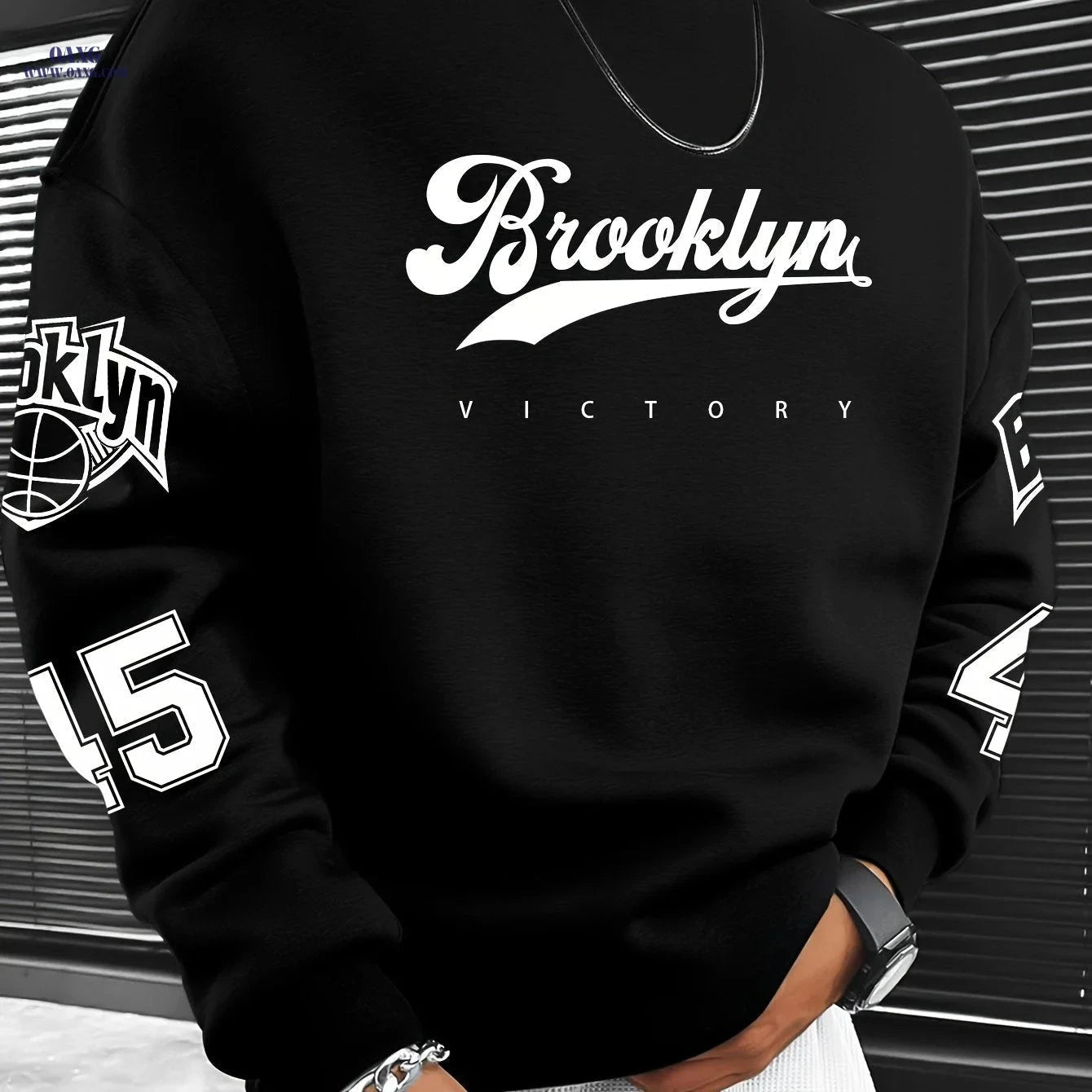 Men’s Casual Brooklyn Slogan Print Sweatshirt - Loose Fit, Round Neck   OAXG Dark Gray / FR S