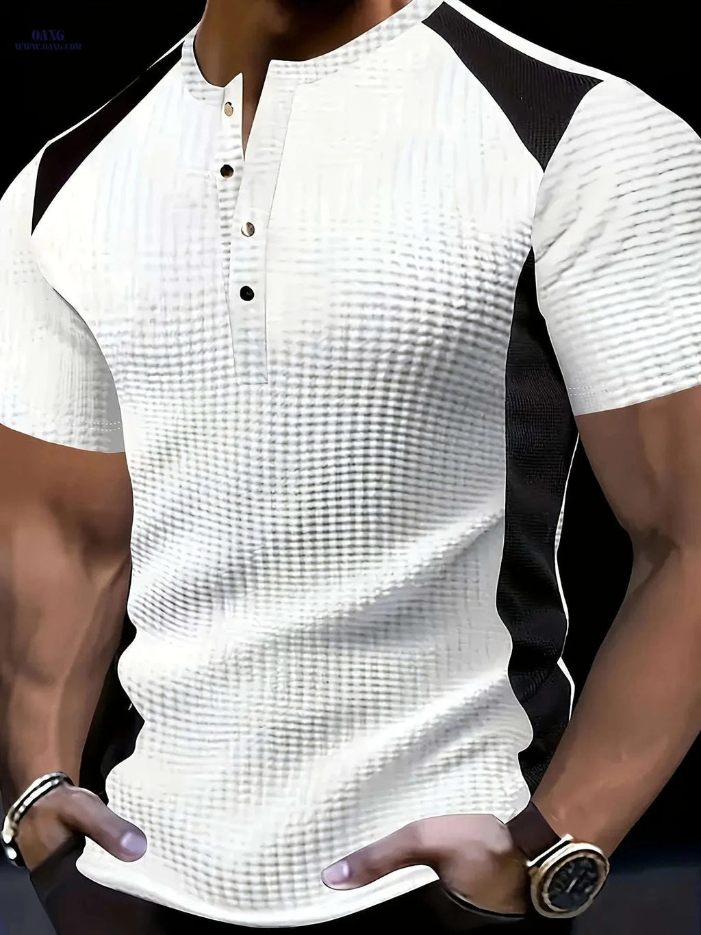 Men's Casual Business Shirt - Breathable Waffle Print Collar T-shirt   OAXG 
