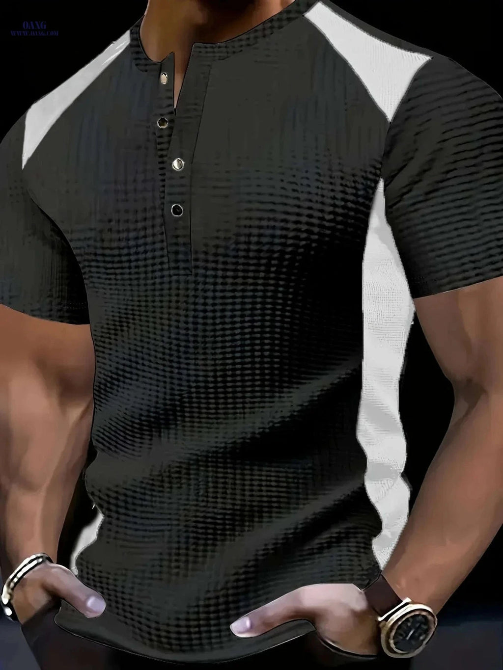 Men's Casual Business Shirt - Breathable Waffle Print Collar T-shirt   OAXG 