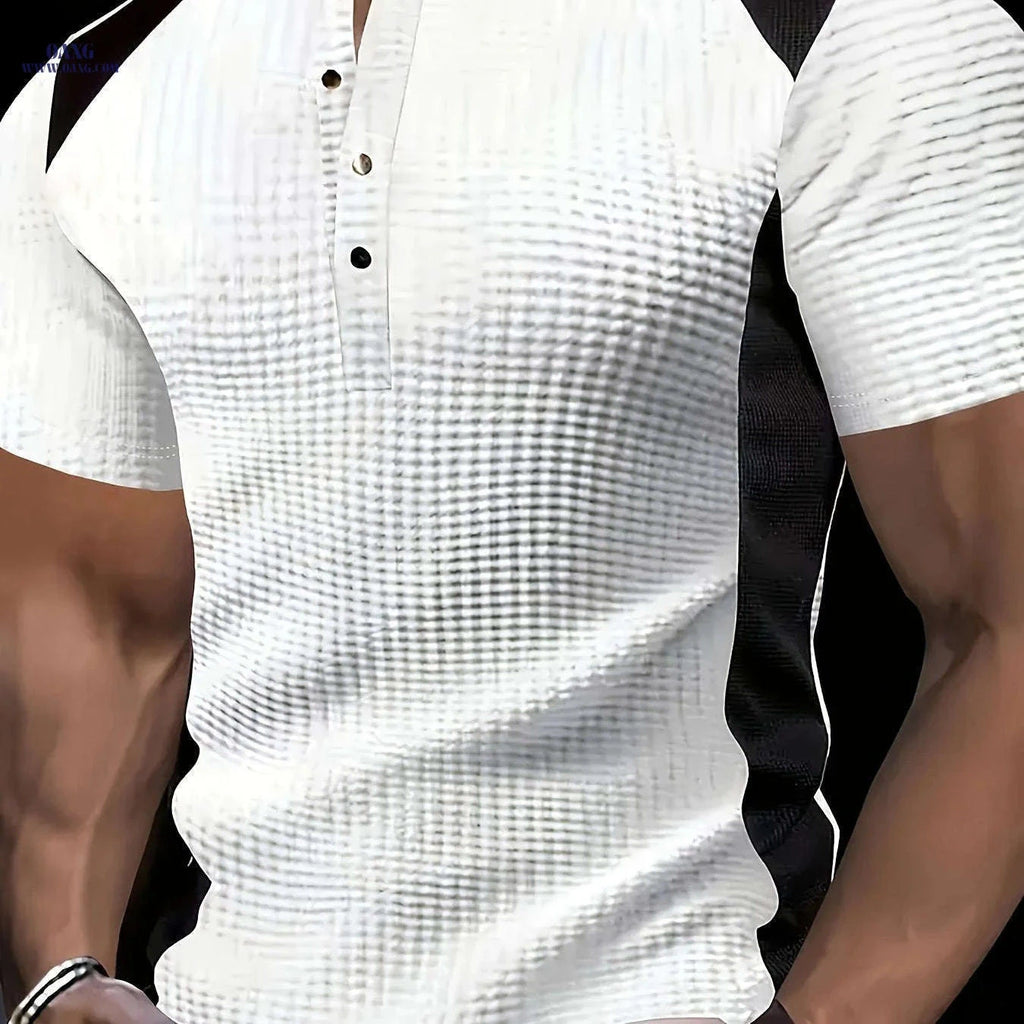 Men's Casual Business Shirt - Breathable Waffle Print Collar T-shirt   OAXG White / FR S