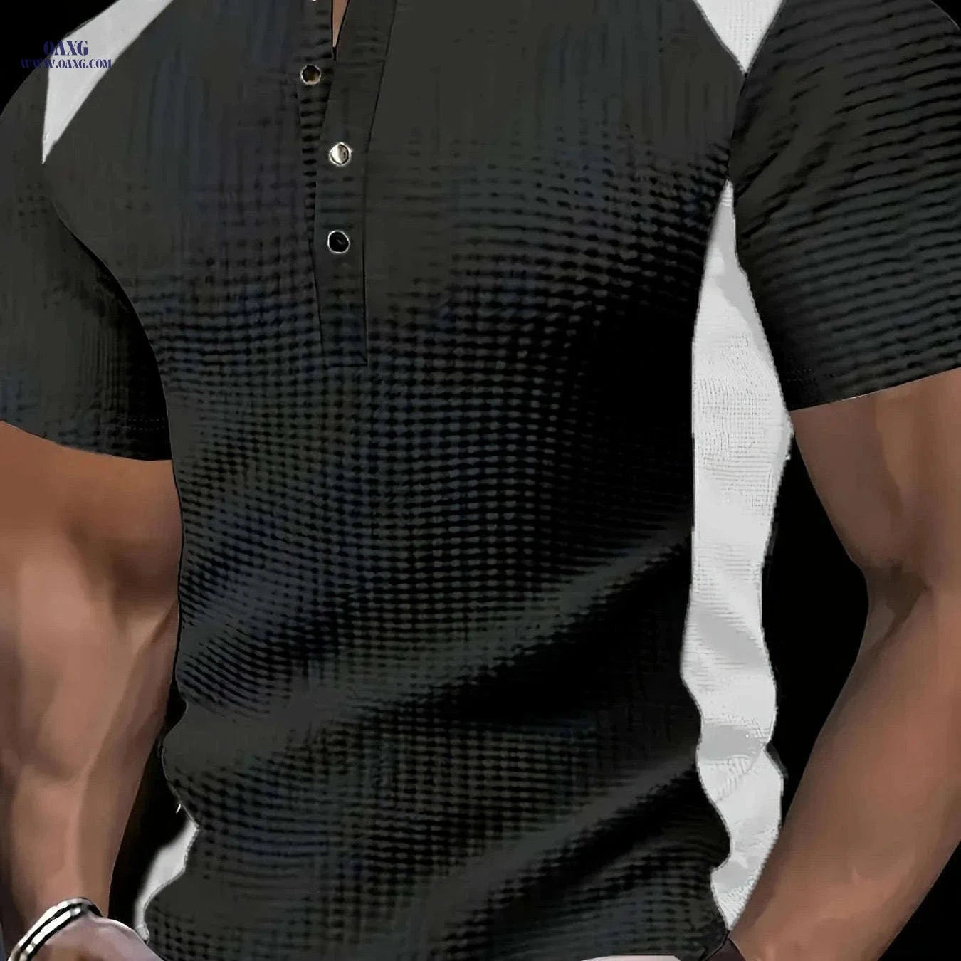 Men's Casual Business Shirt - Breathable Waffle Print Collar T-shirt   OAXG White / FR S