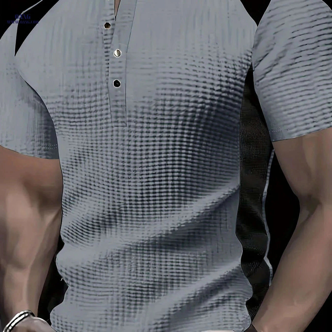 Men's Casual Business Shirt - Breathable Waffle Print Collar T-shirt   OAXG White / FR S