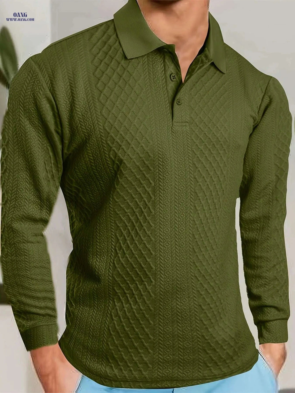 Men's Casual Business Shirt - High-End Jacquard Polo for Sports   OAXG 