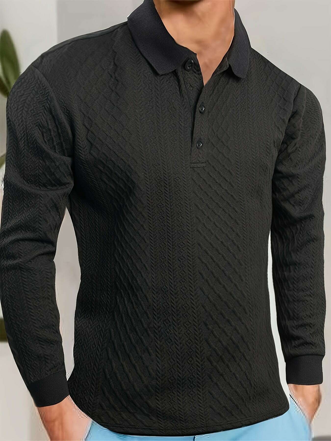 Men's Casual Business Shirt - High-End Jacquard Polo for Sports   OAXG 