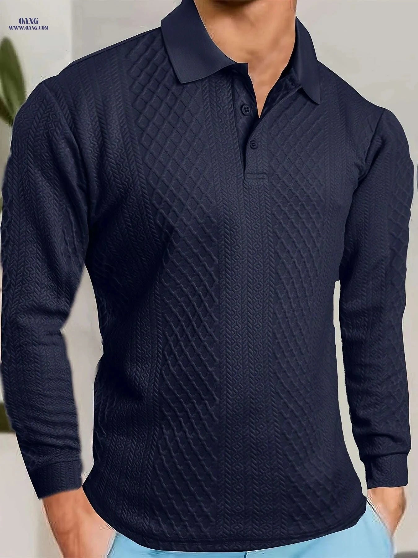 Men's Casual Business Shirt - High-End Jacquard Polo for Sports   OAXG 