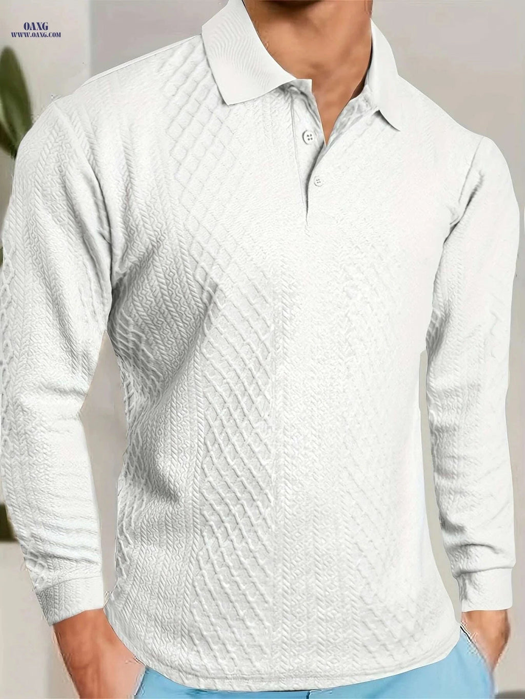 Men's Casual Business Shirt - High-End Jacquard Polo for Sports   OAXG White / XS