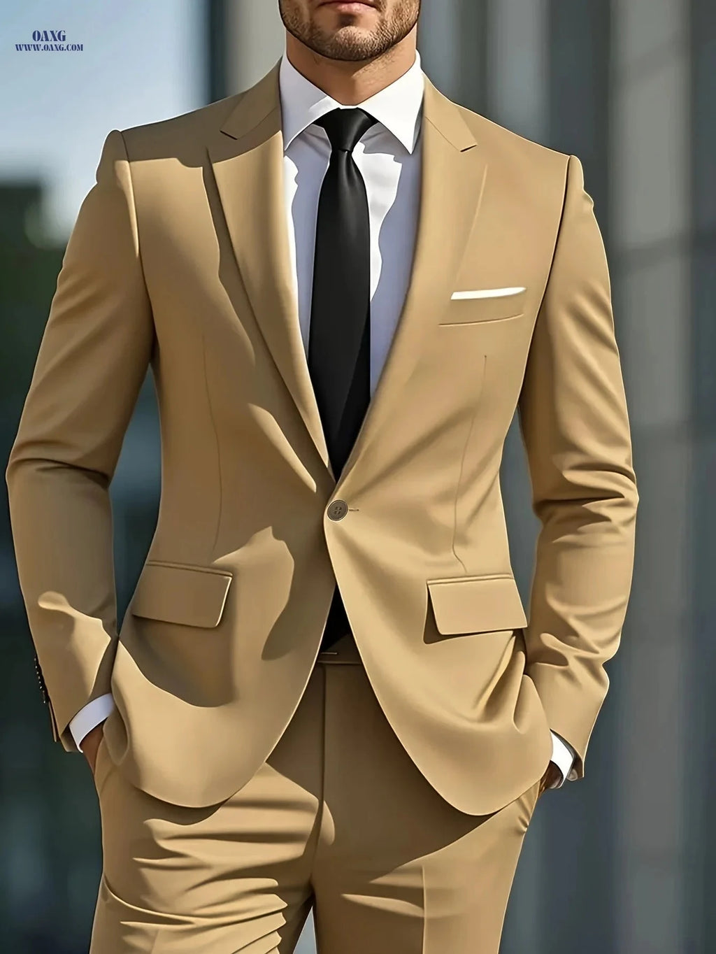 Men's Casual Business Two-Piece Suit - Solid Color, Lapel Collar   OAXG 