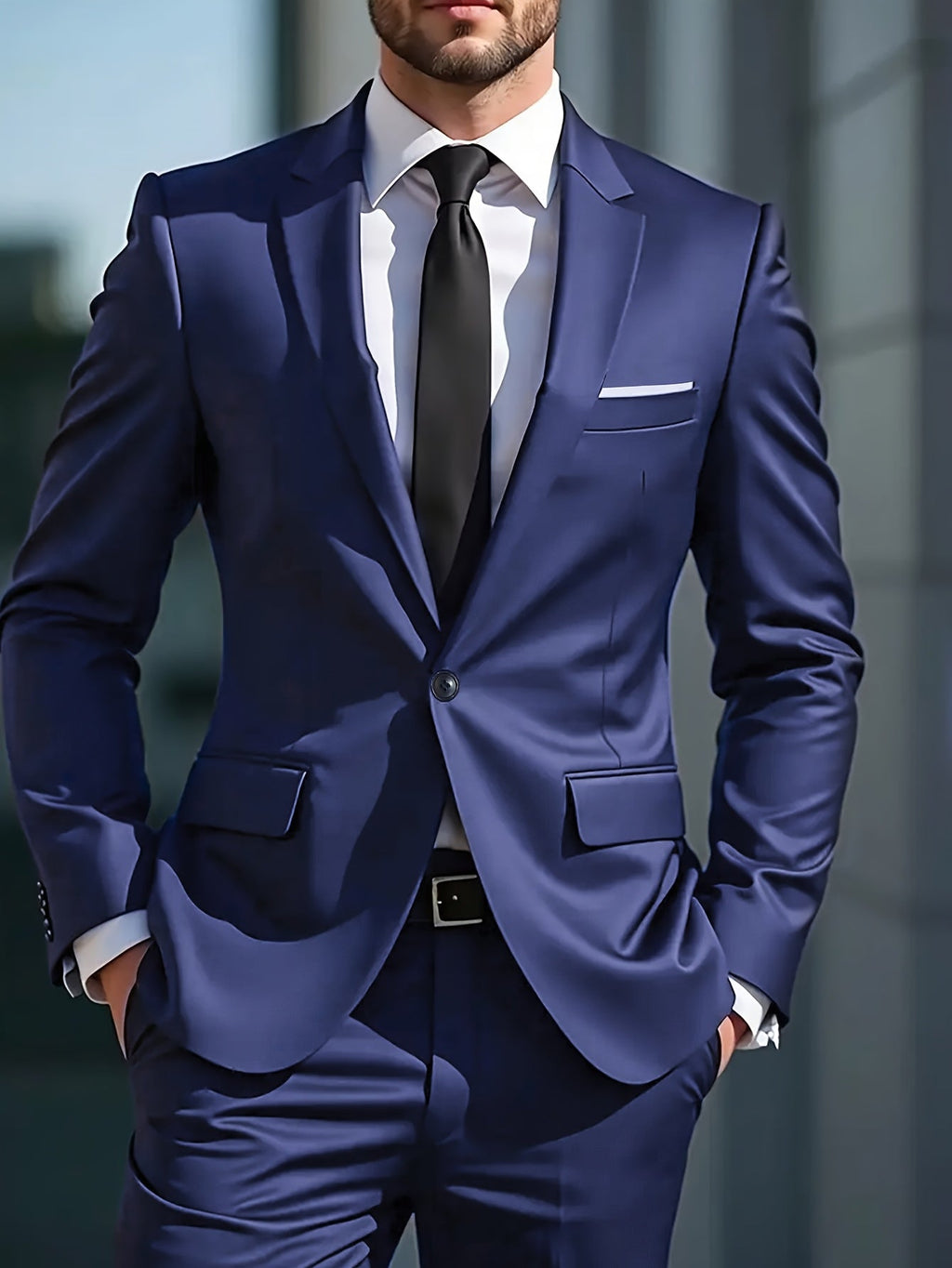 Men's Casual Business Two-Piece Suit - Solid Color, Lapel Collar   OAXG 