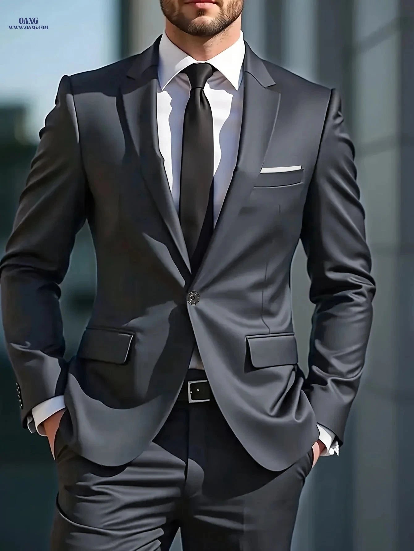 Men's Casual Business Two-Piece Suit - Solid Color, Lapel Collar   OAXG Burgundy / FR S