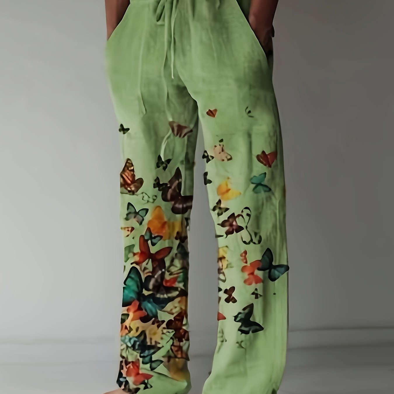 Men's Casual Butterfly Pattern Straight Leg Pants - Elastic Drawstring   OAXG 
