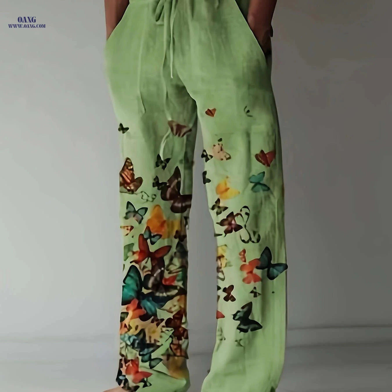 Men's Casual Butterfly Pattern Straight Leg Pants - Elastic Drawstring   OAXG 