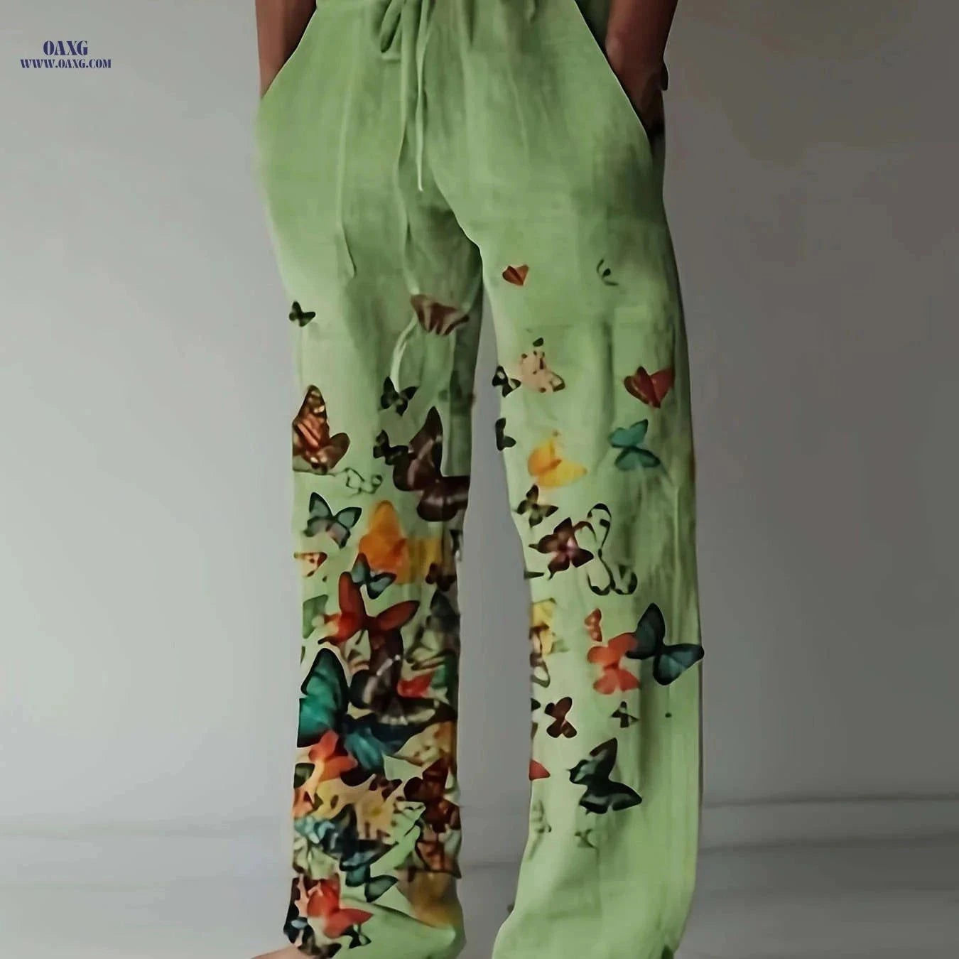 Men's Casual Butterfly Pattern Straight Leg Pants - Elastic Drawstring   OAXG White / FR S