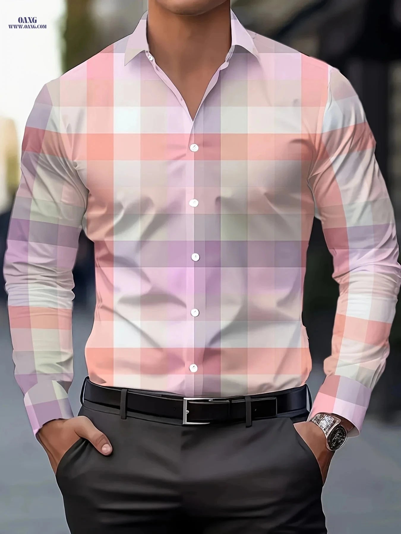 Men's Casual Button-Up Collar Print Shirt - Spring & Autumn Style   OAXG 