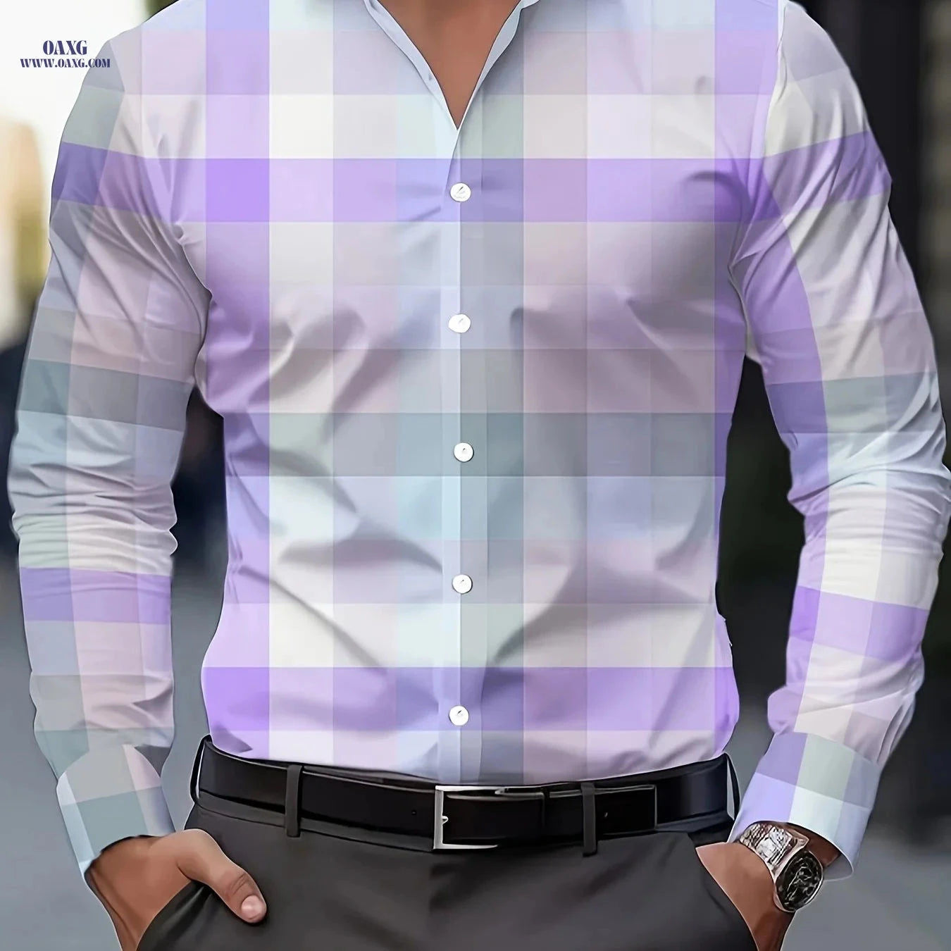 Men's Casual Button-Up Collar Print Shirt - Spring & Autumn Style   OAXG 