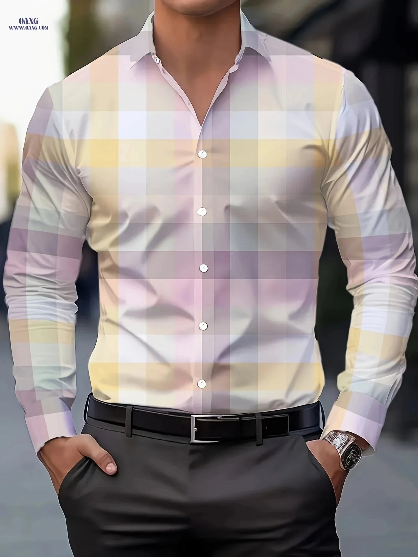 Men's Casual Button-Up Collar Print Shirt - Spring & Autumn Style   OAXG 