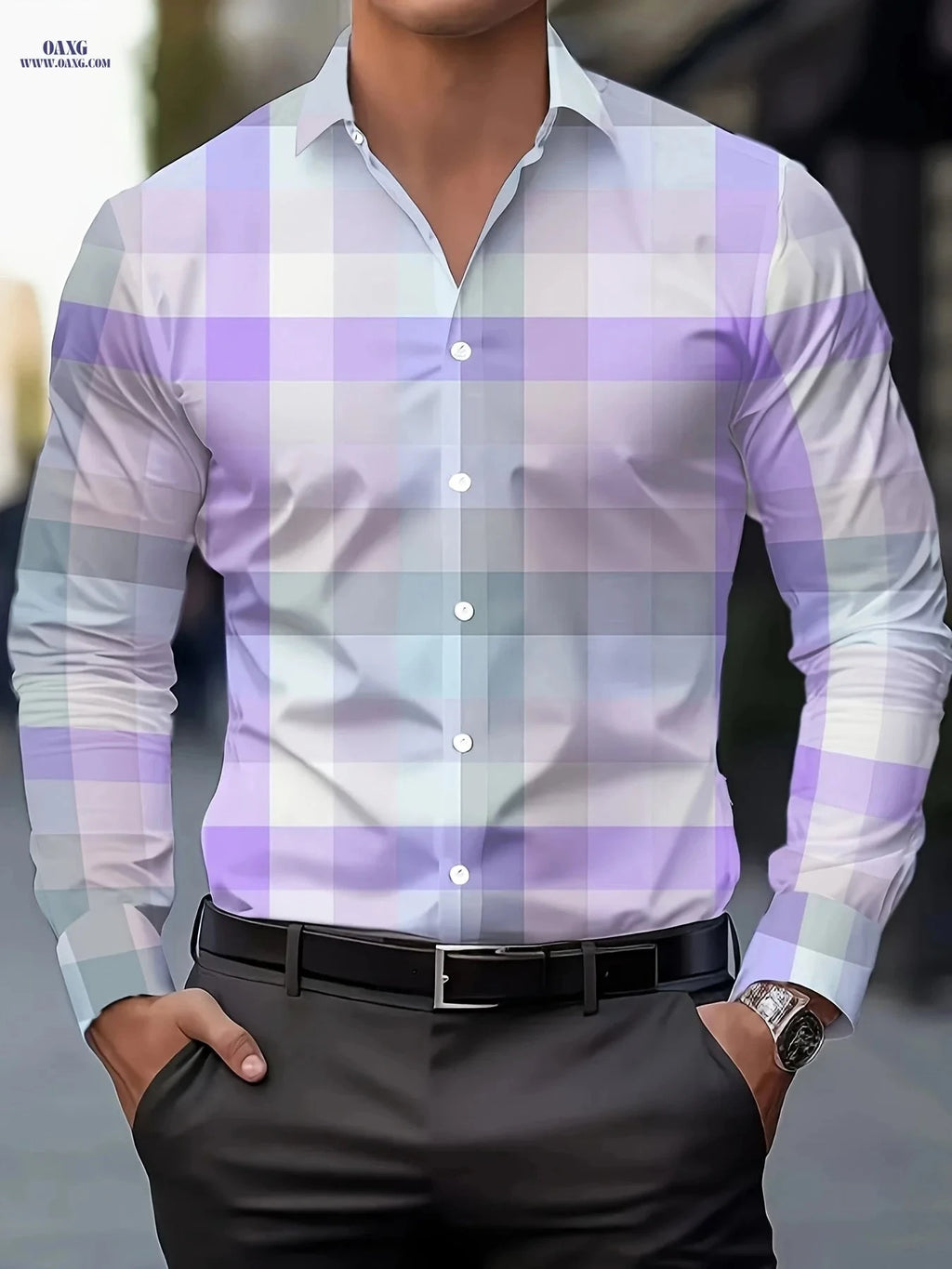 Men's Casual Button-Up Collar Print Shirt - Spring & Autumn Style   OAXG Mixed colors / FR S