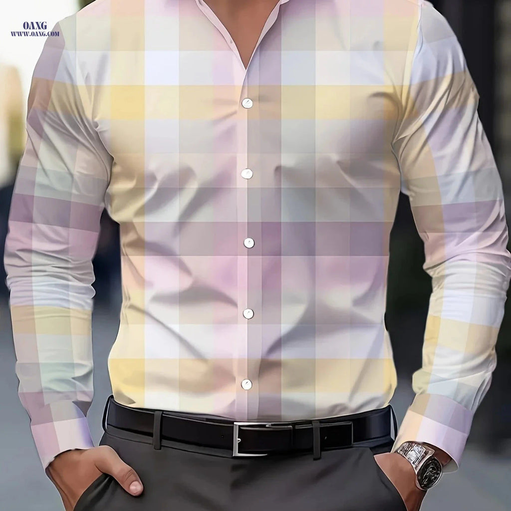 Men's Casual Button-Up Collar Print Shirt - Spring & Autumn Style   OAXG Mixed colors / FR S