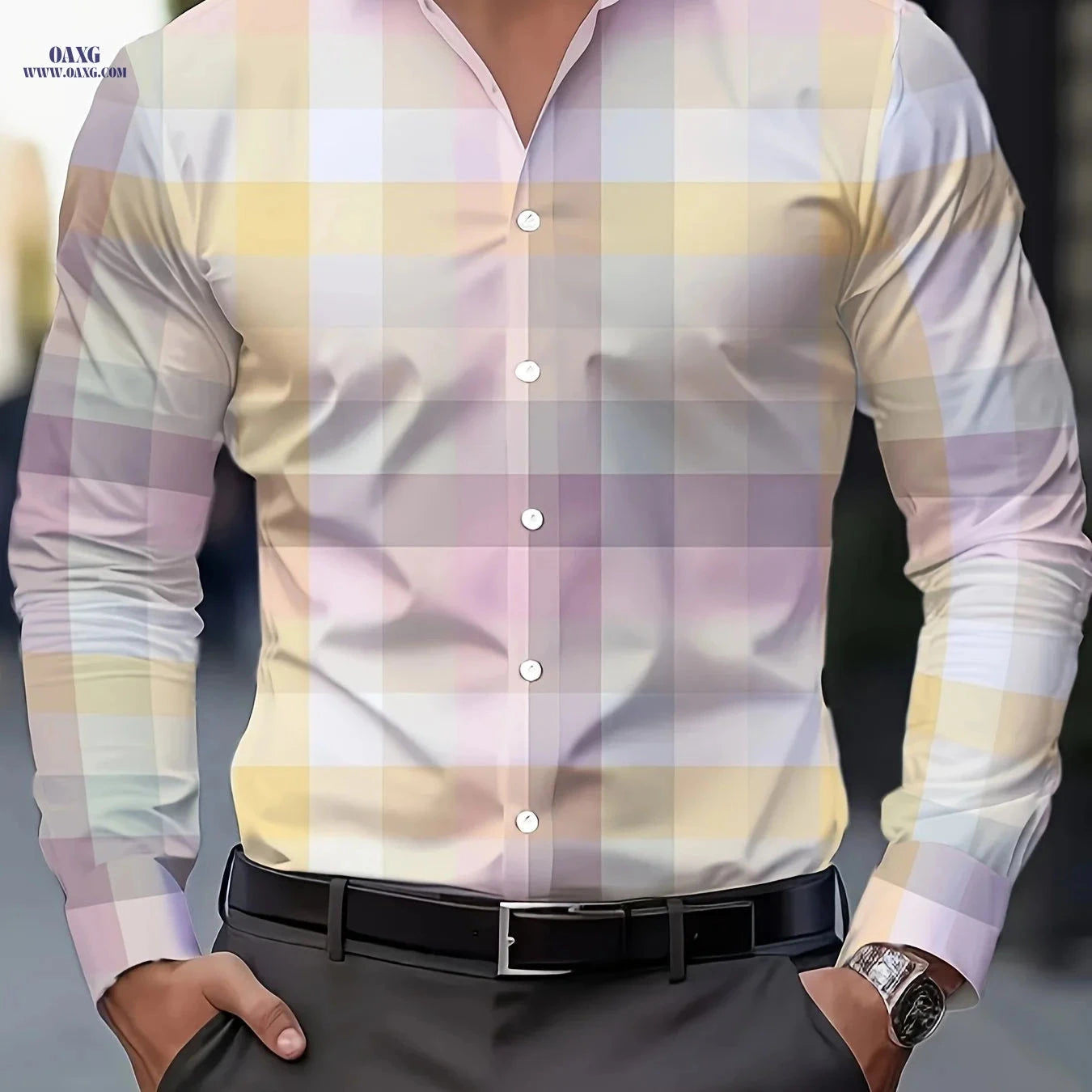 Men's Casual Button-Up Collar Print Shirt - Spring & Autumn Style   OAXG Mixed colors / FR S