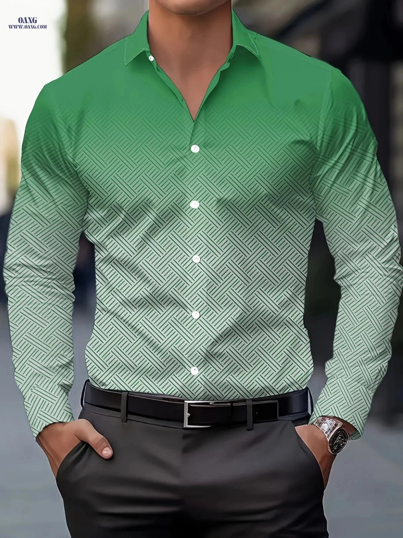 Men's Casual Button-Up Shirt - Breathable Long Sleeve for Spring/Fall   OAXG 
