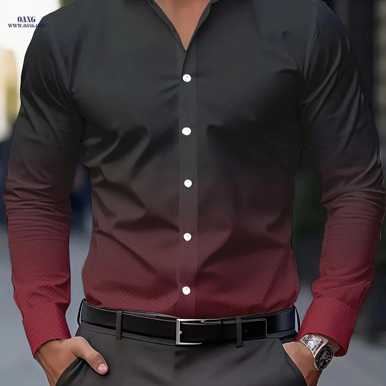 Men's Casual Button-Up Shirt - Breathable Long Sleeve for Spring/Fall   OAXG 
