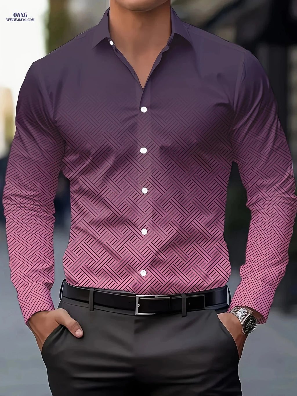Men's Casual Button-Up Shirt - Breathable Long Sleeve for Spring/Fall   OAXG Mixed colors / FR S