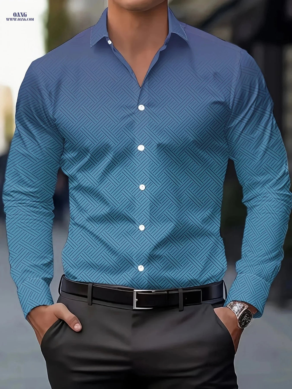 Men's Casual Button-Up Shirt - Breathable Long Sleeve for Spring/Fall   OAXG 