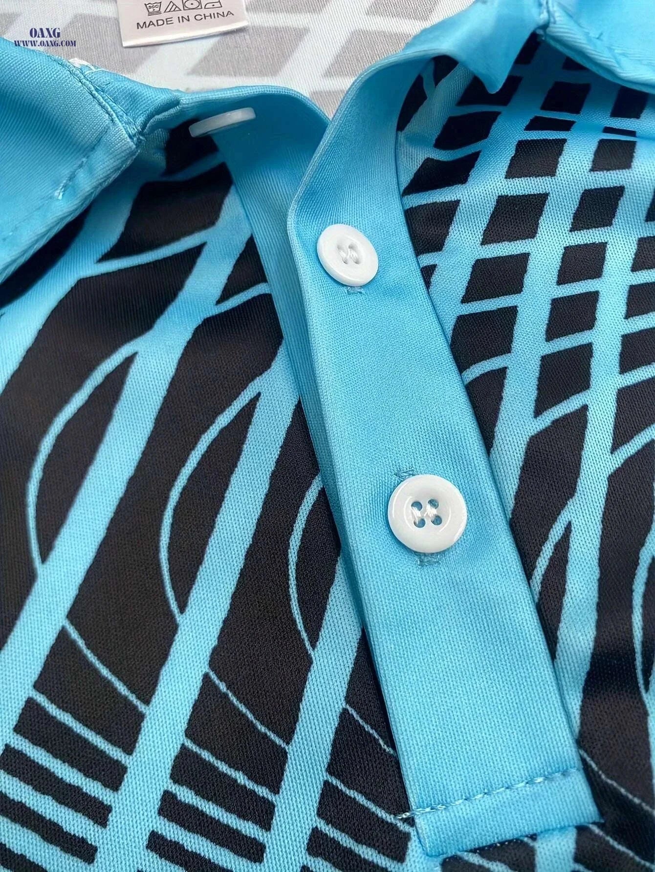 Men's Casual Button-Up Shirt - Lightweight 3D Geometric Print   OAXG Sky Blue / M