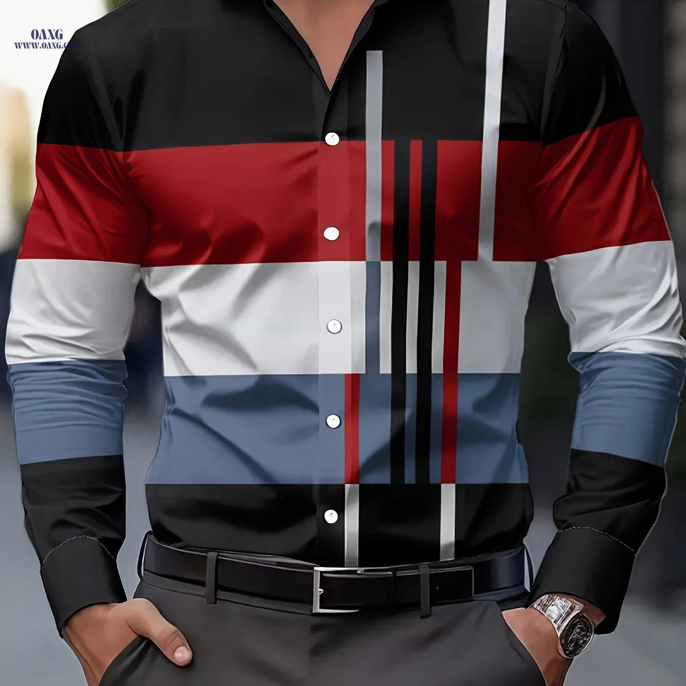 Men's Casual Button-Up Shirt - Stylish Print for Spring/Fall Wear   OAXG 