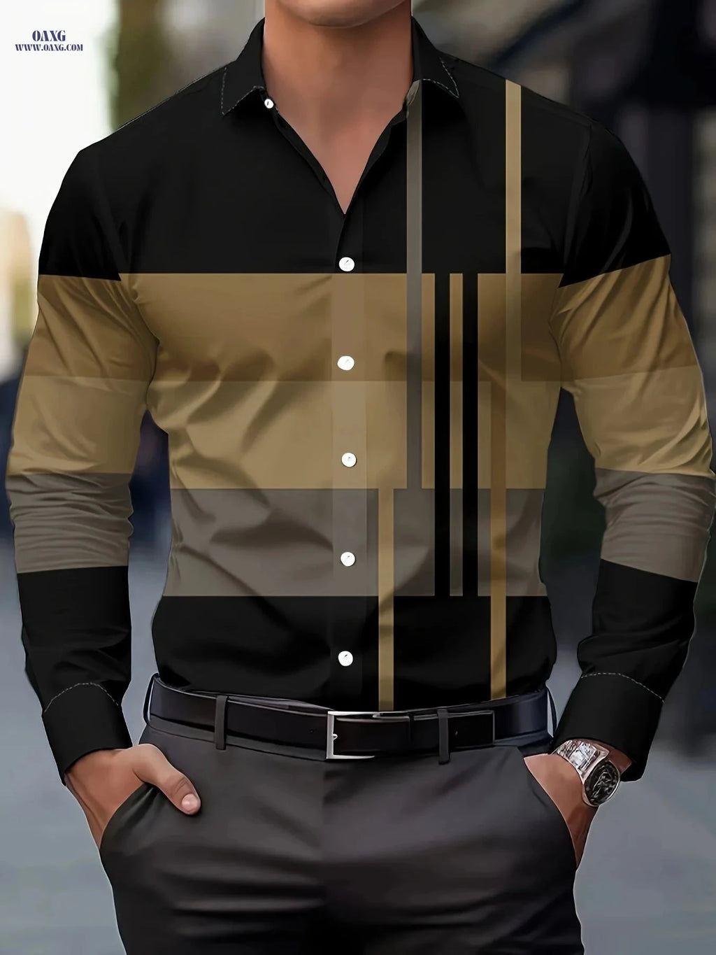 Men's Casual Button-Up Shirt - Stylish Print for Spring/Fall Wear   OAXG 