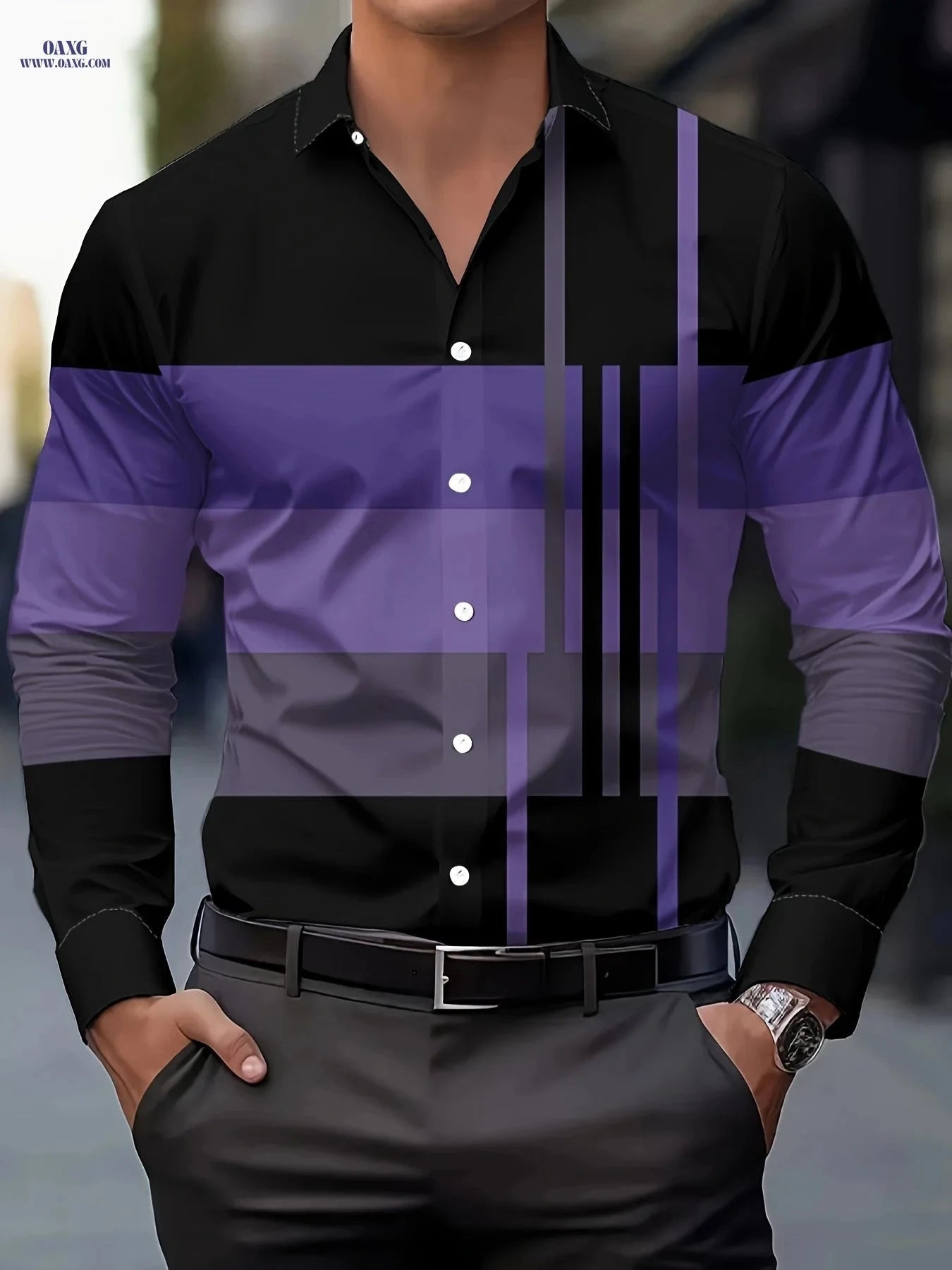 Men's Casual Button-Up Shirt - Stylish Print for Spring/Fall Wear   OAXG 【Brown】 / FR S