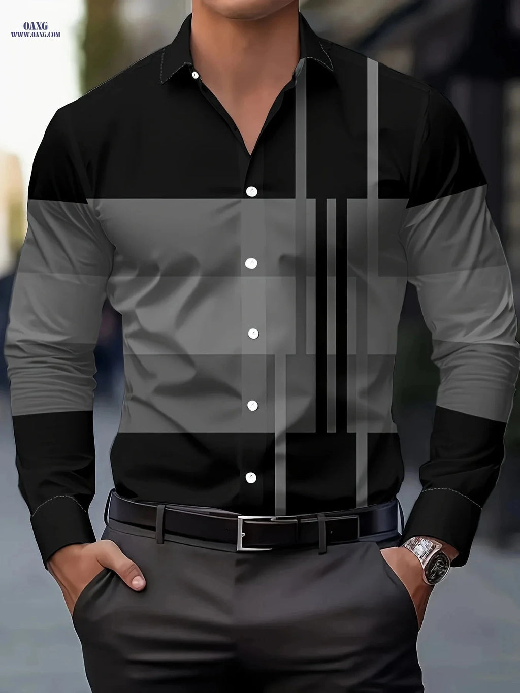 Men's Casual Button-Up Shirt - Stylish Print for Spring/Fall Wear   OAXG 【Brown】 / FR S