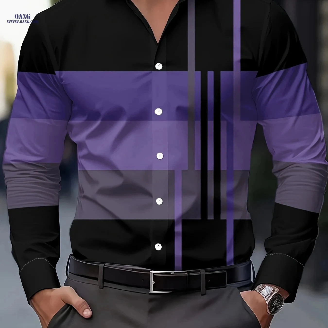 Men's Casual Button-Up Shirt - Stylish Print for Spring/Fall Wear   OAXG 