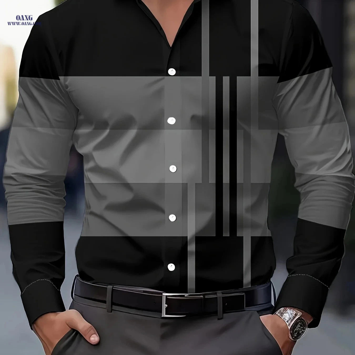 Men's Casual Button-Up Shirt - Stylish Print for Spring/Fall Wear   OAXG 